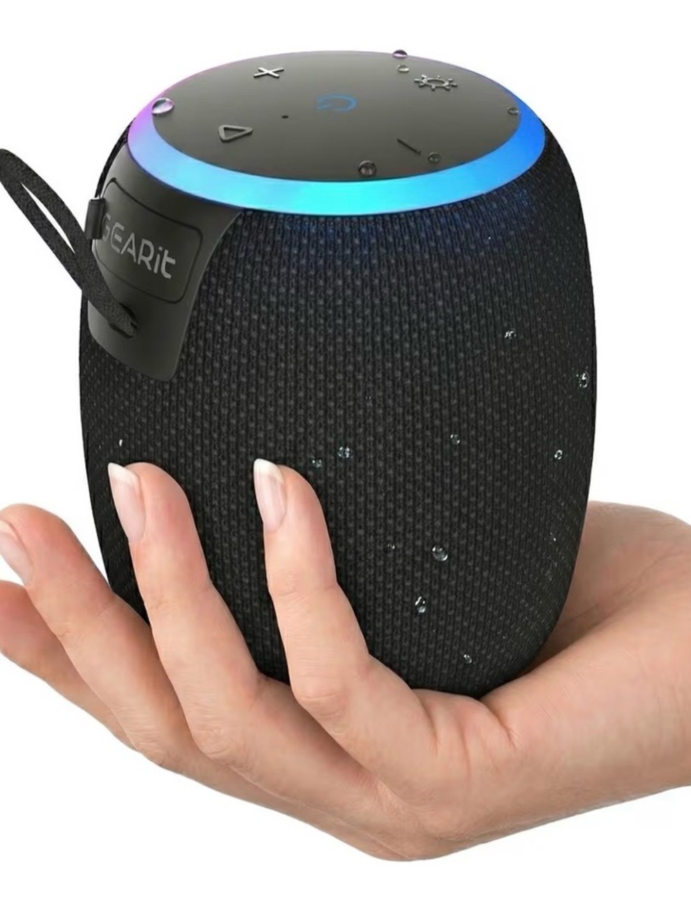 Black Waterproof Portable Bluetooth Speaker with LED Ring